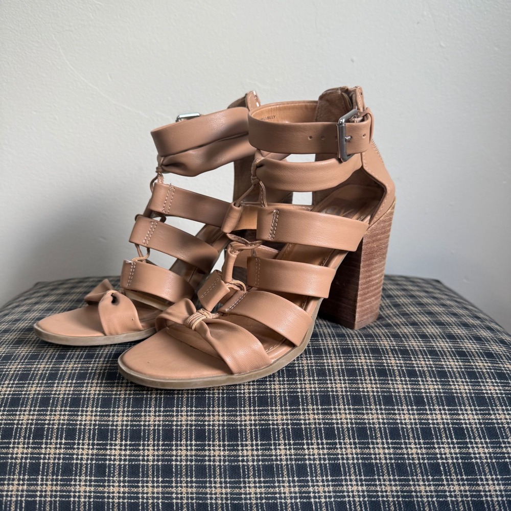 DV Dolce Vita Billy Strappy Bow Gladiator‎ Block Heel Sandals Size 6.5 Tan